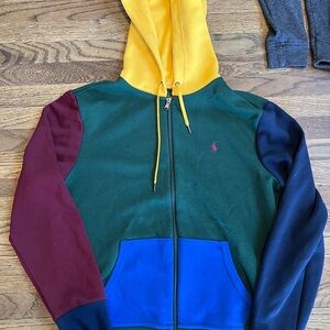 Polo Ralph Lauren Men’s Green Multi Color Block Doble Knit Zip Sweatshirt Size S